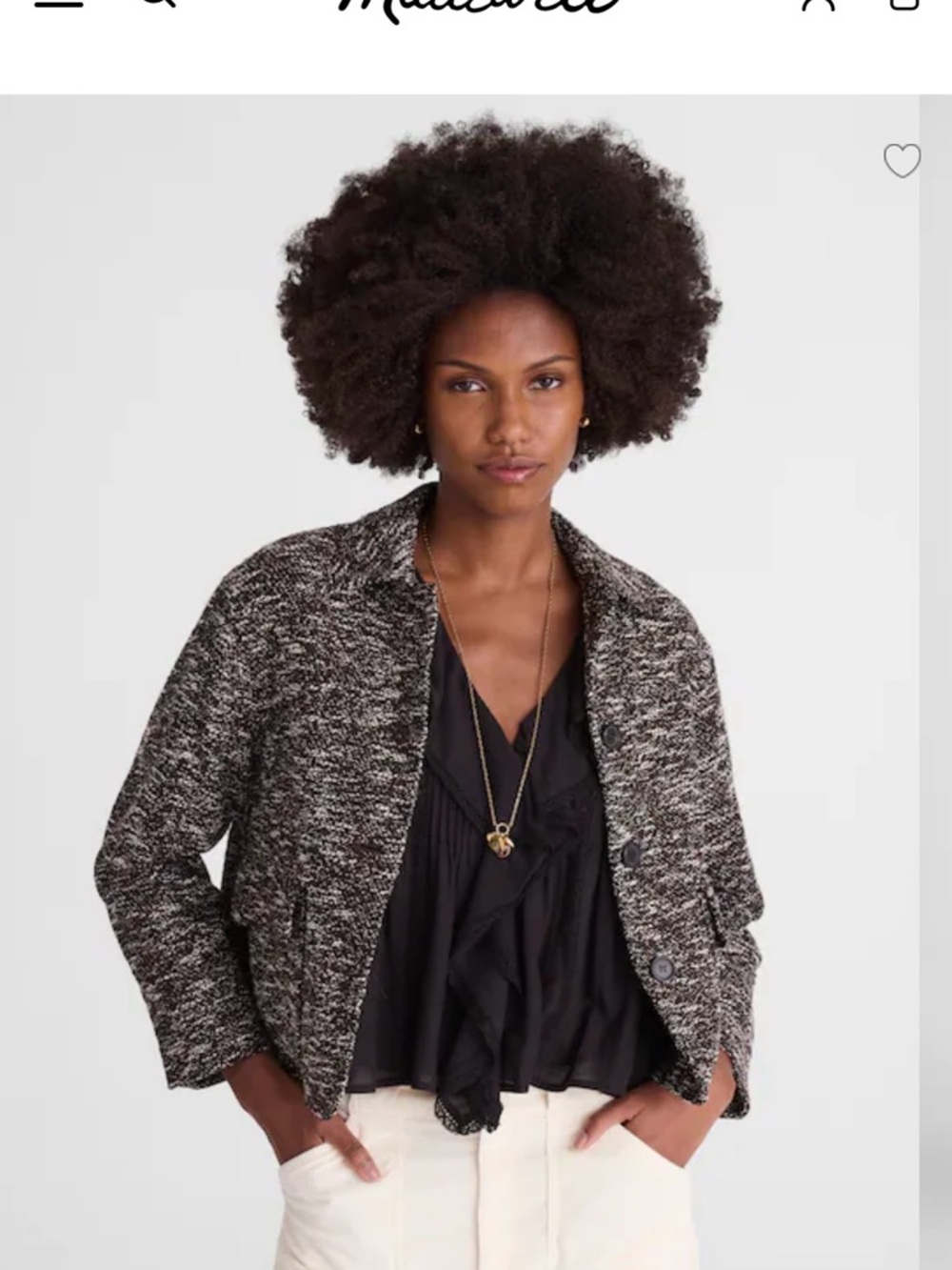 Madewell Black and White Tweed Cropped Blazer